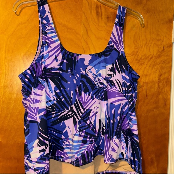 LL bean women purple tropical leaf print swim tankini top plus size 20W - Picture 3 of 3